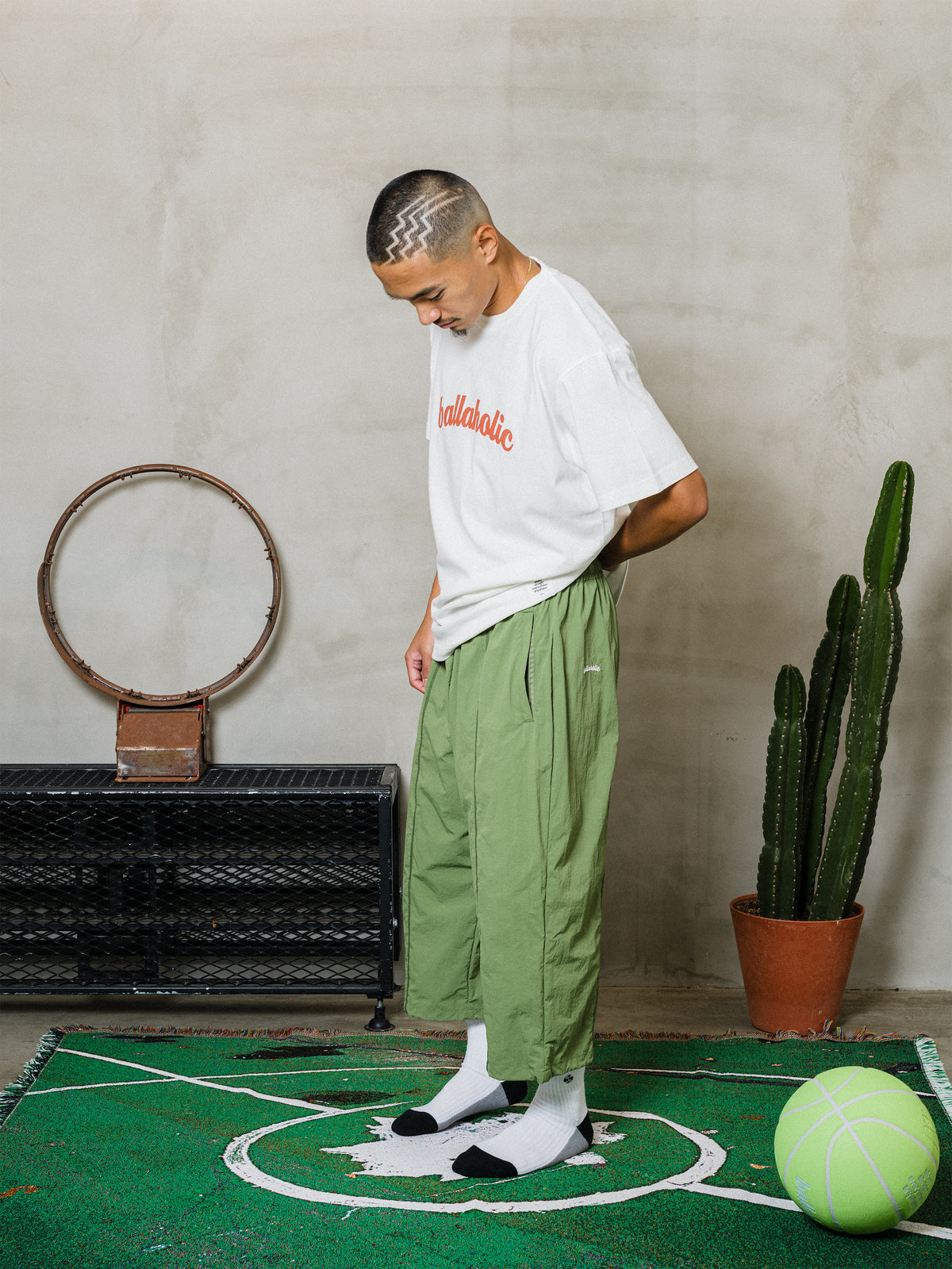 Logo Nylon Cropped Pants (light olive)