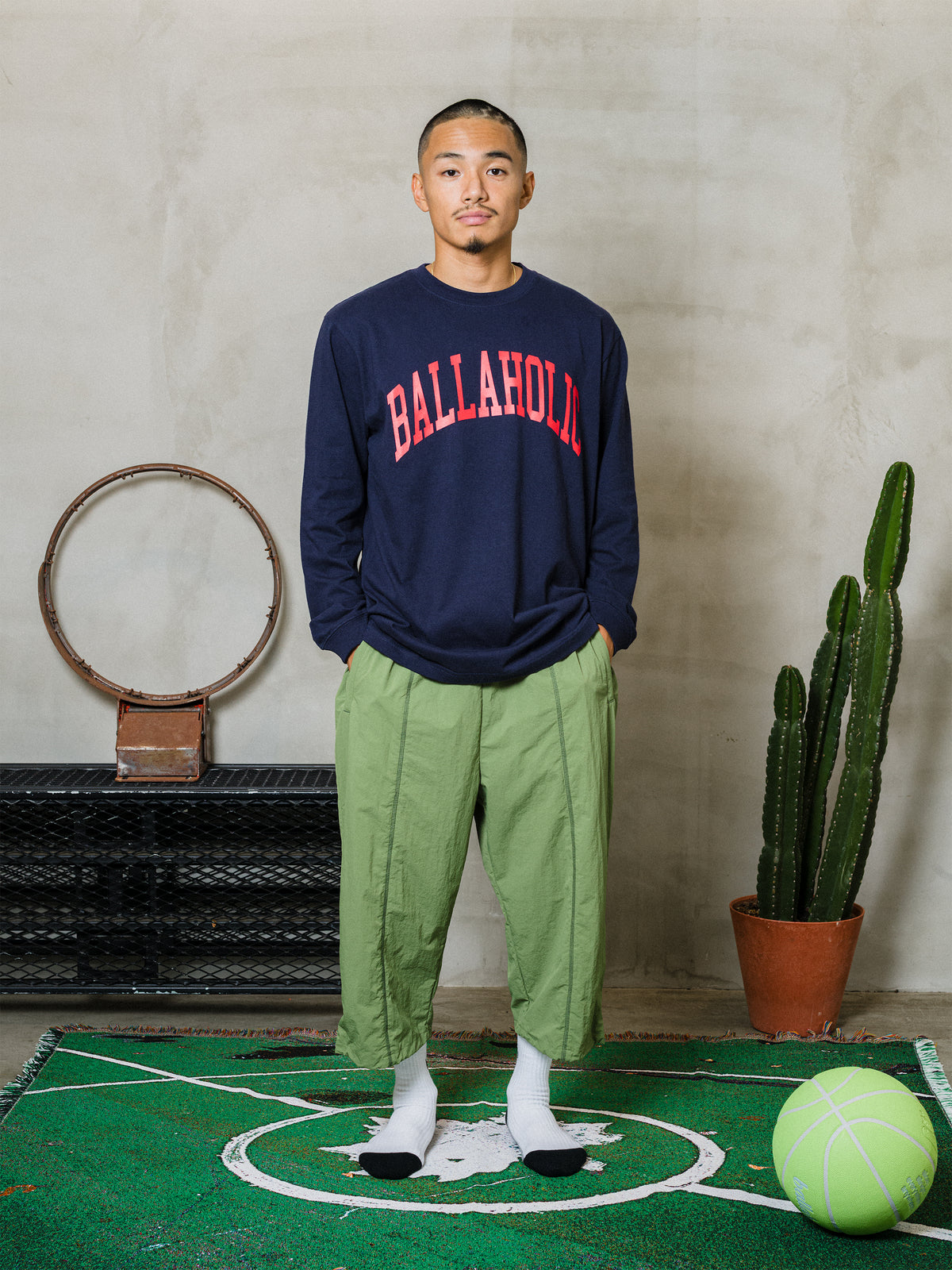 College Logo Long Tee (navy/red)