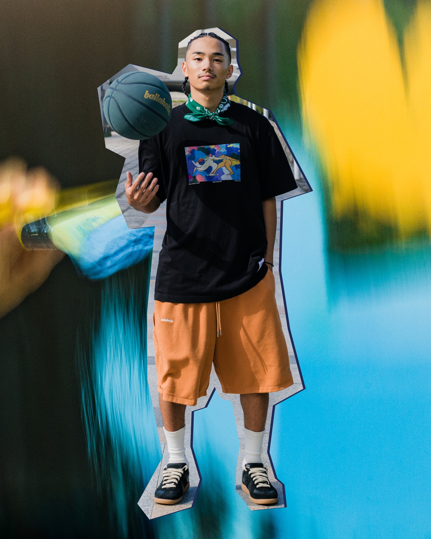 LEEGET × ballaholic Reversible Painter Sweat Shorts -FLUID MOVE- (light brown)