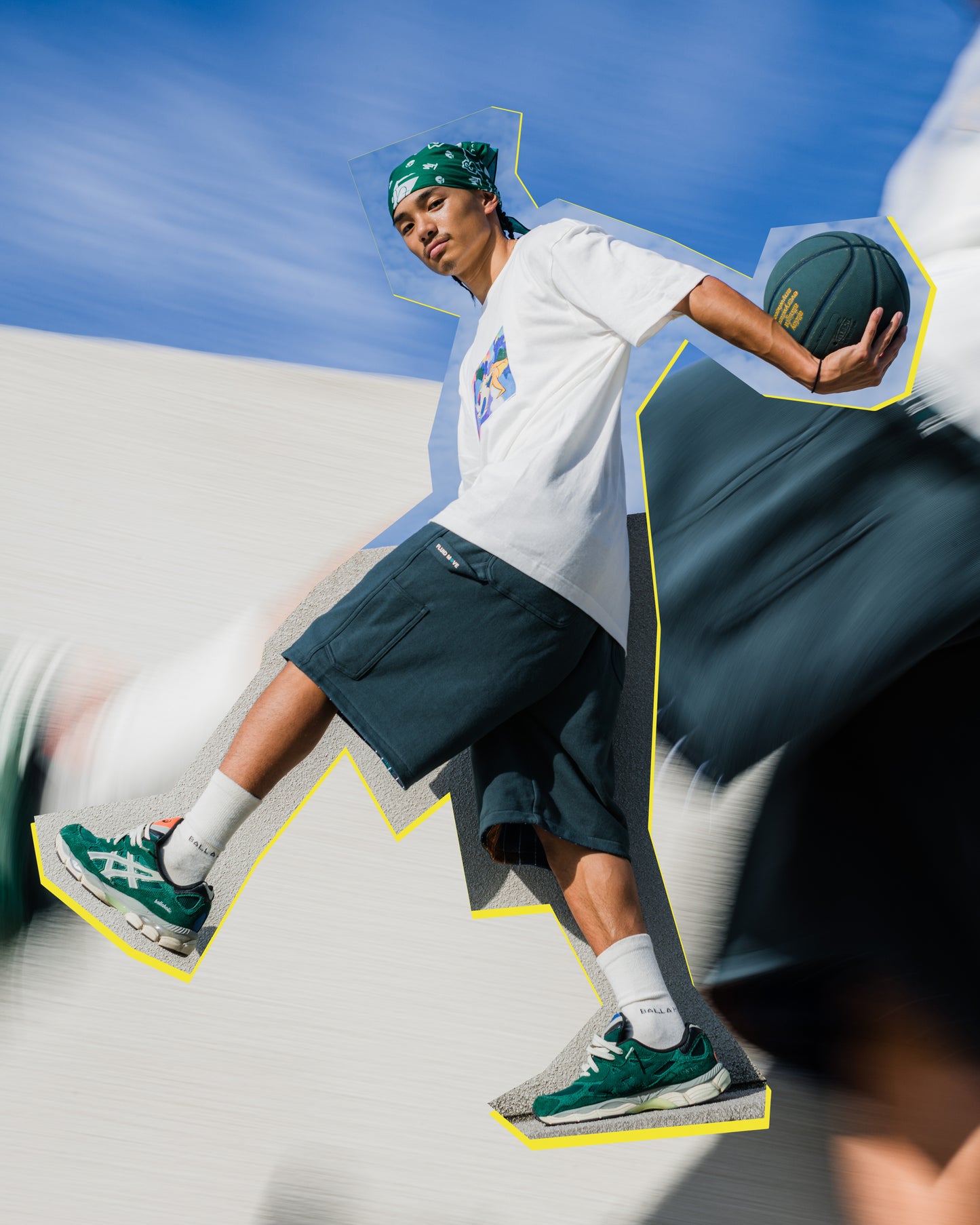 LEEGET × ballaholic Reversible Painter Sweat Shorts -FLUID MOVE- (dark green)