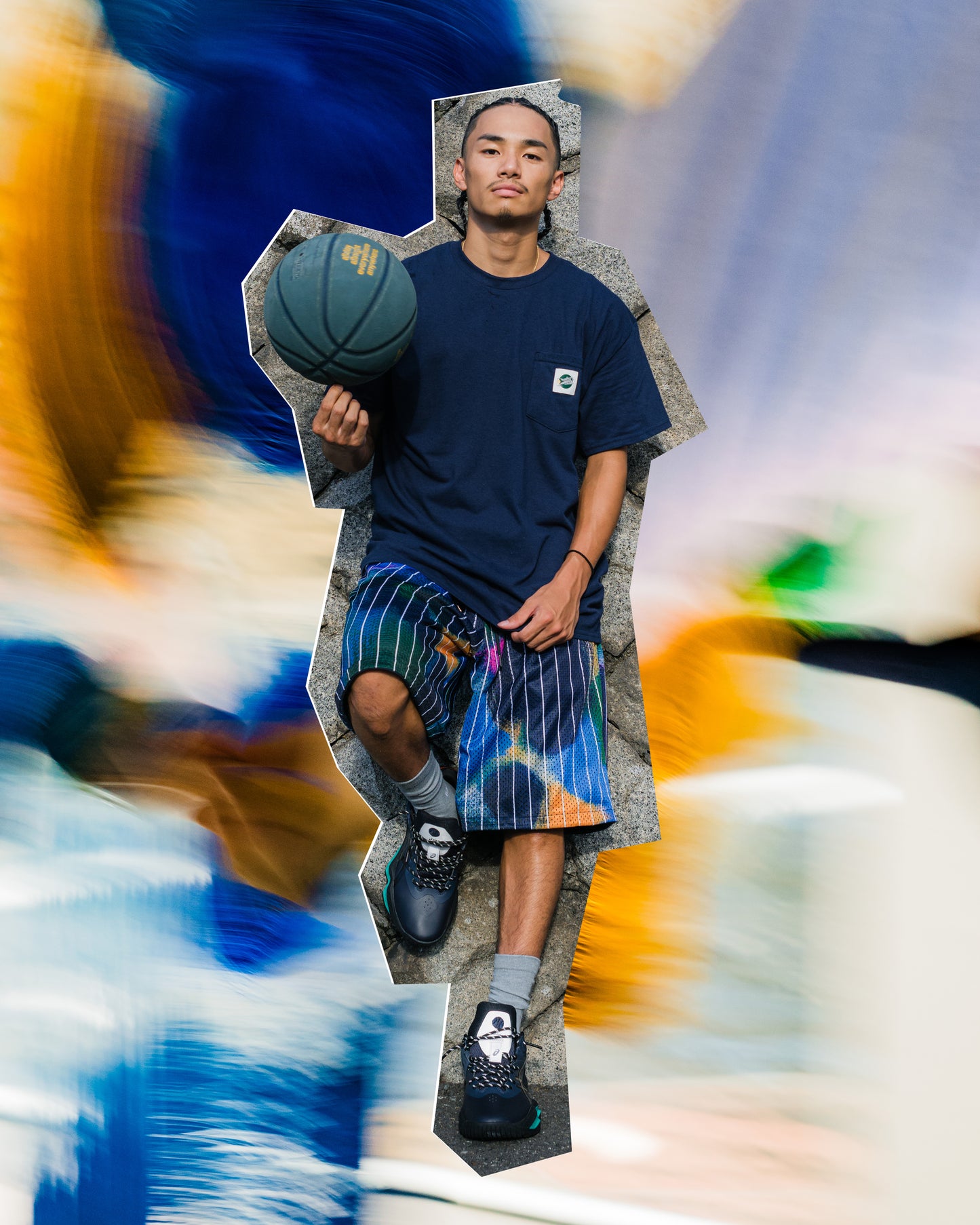 LEEGET × ballaholic Reversible Painter Sweat Shorts -FLUID MOVE- (navy)