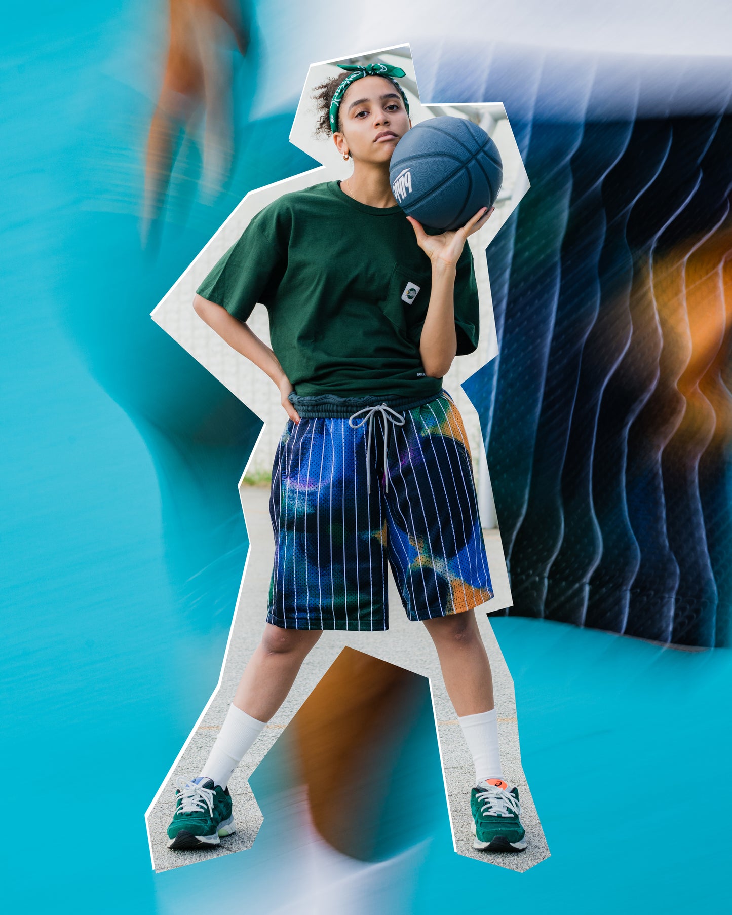 LEEGET × ballaholic Reversible Painter Sweat Shorts -FLUID MOVE- (dark green)