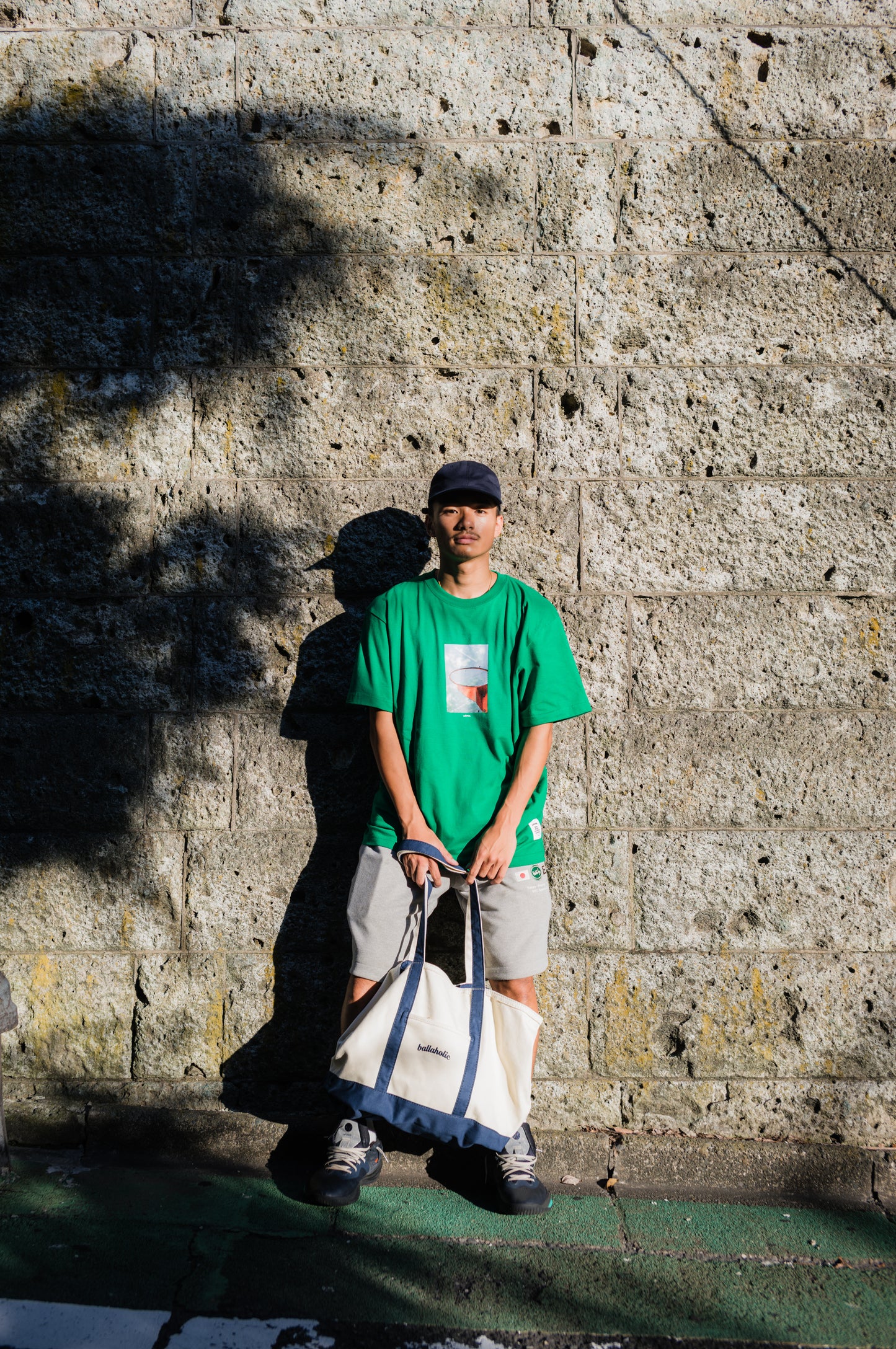 Playground Basketball Logo Canvas Tote Bag L (natural/navy)