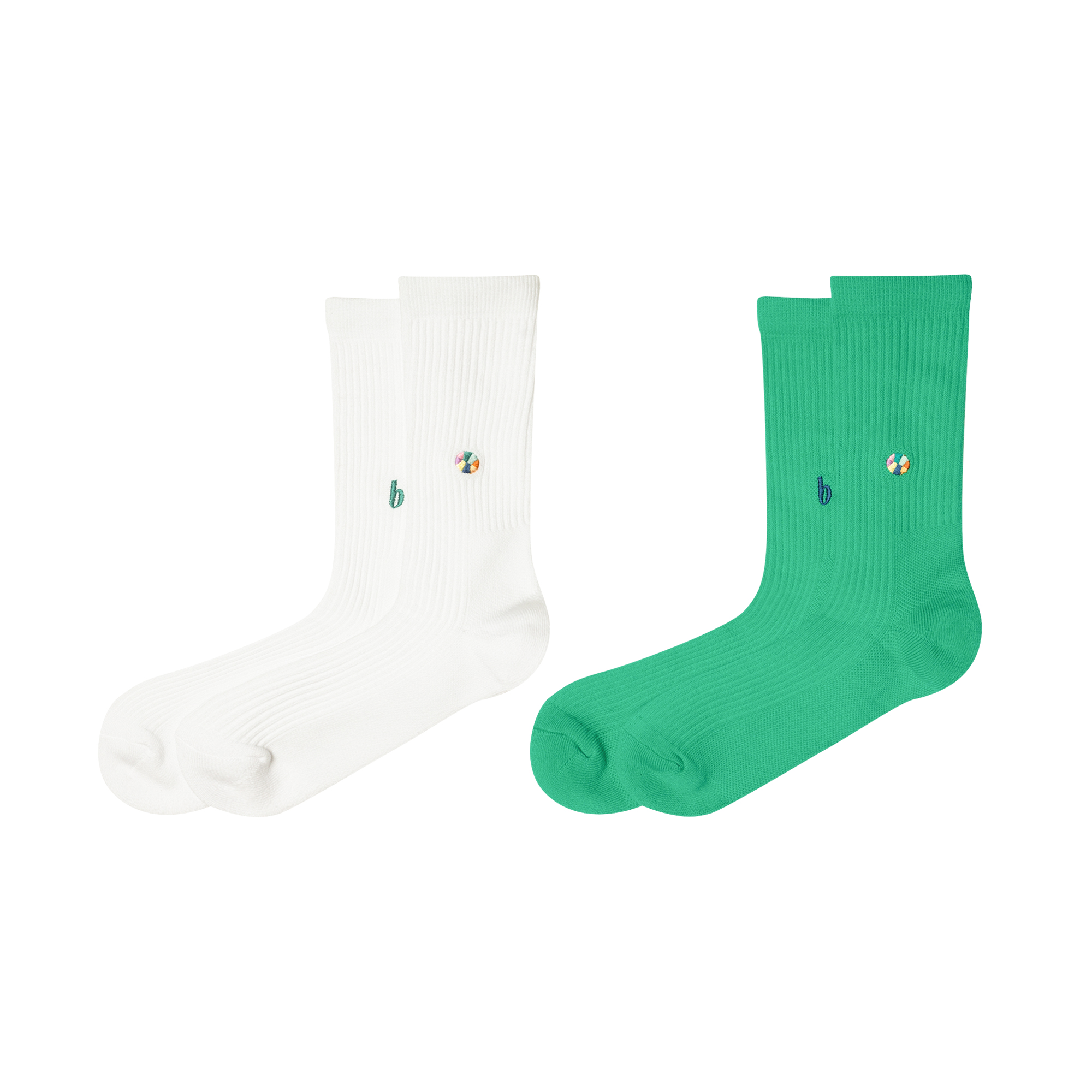 b 2-Pack Socks (white, green)
