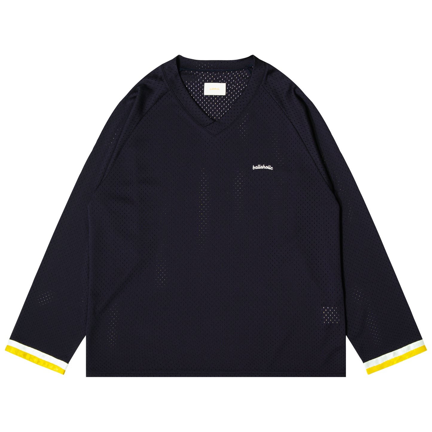 Tape V-neck Mesh Long Tee (navy)