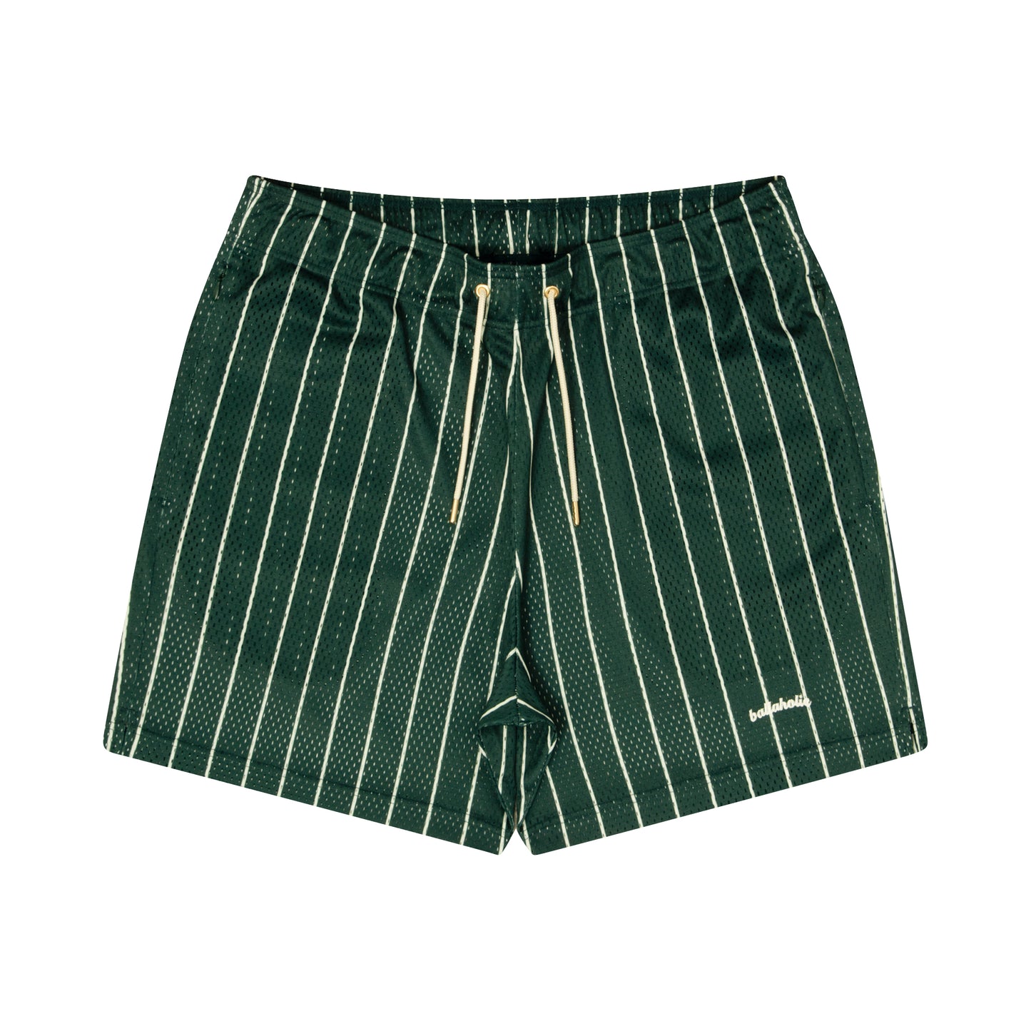 Stripe Mesh Zip Shorts (dark green/ivory)