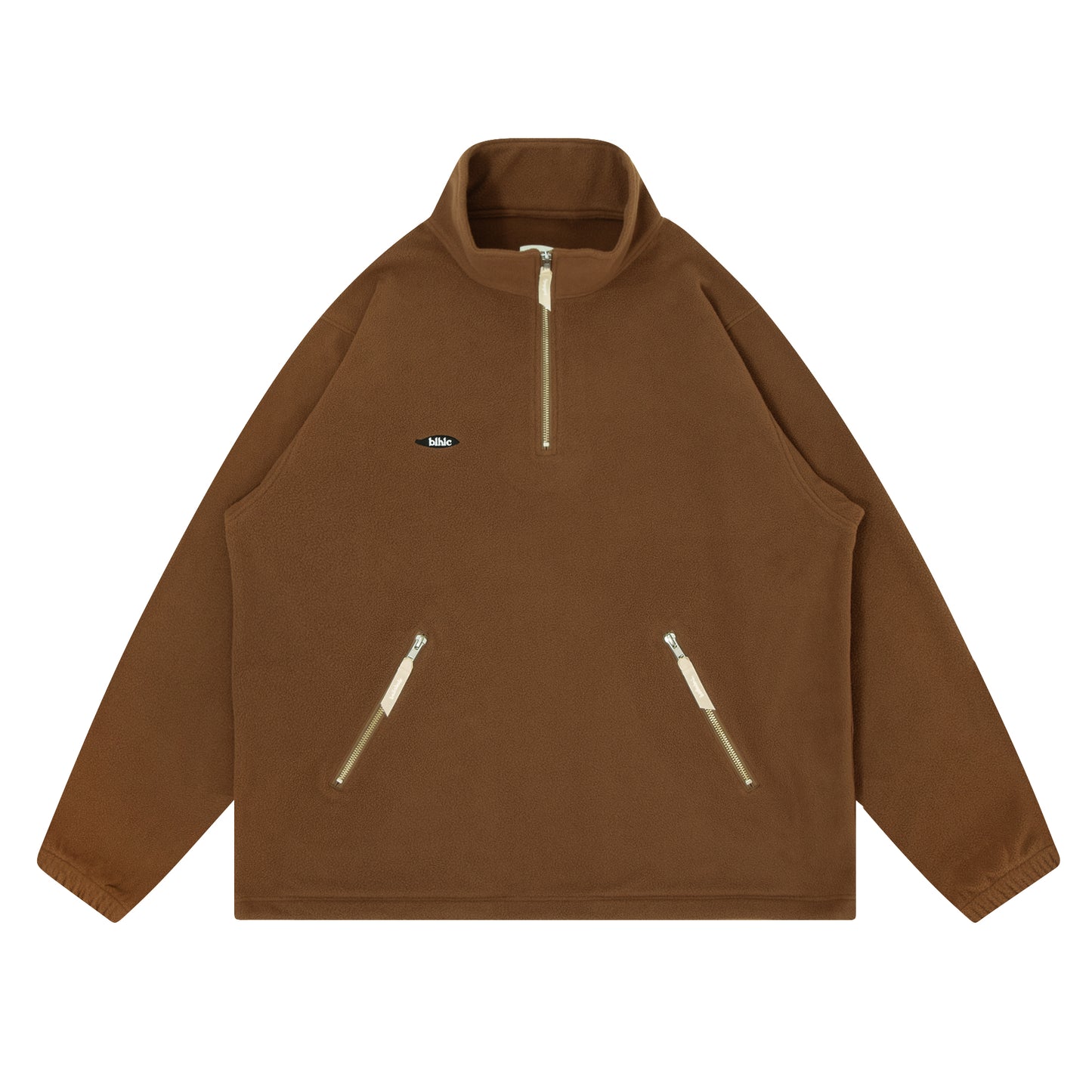 Ball Panel Logo Fleece Half Zip Pullover (brown)