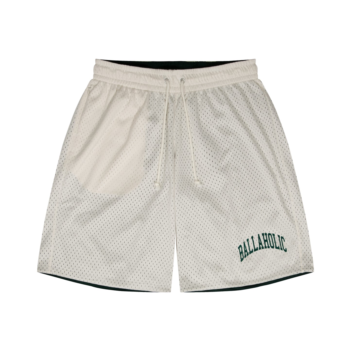 College Logo - STREETMOVE Mesh Zip Shorts (off white/dark green)