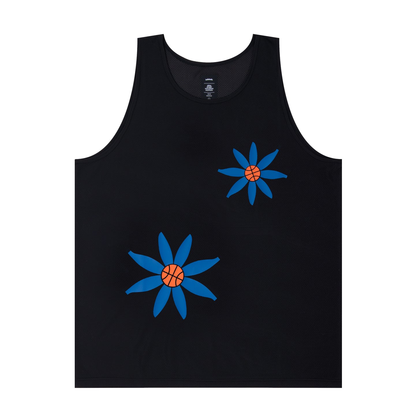 Knit Mesh Ball Panel Flower Tank Top (black)
