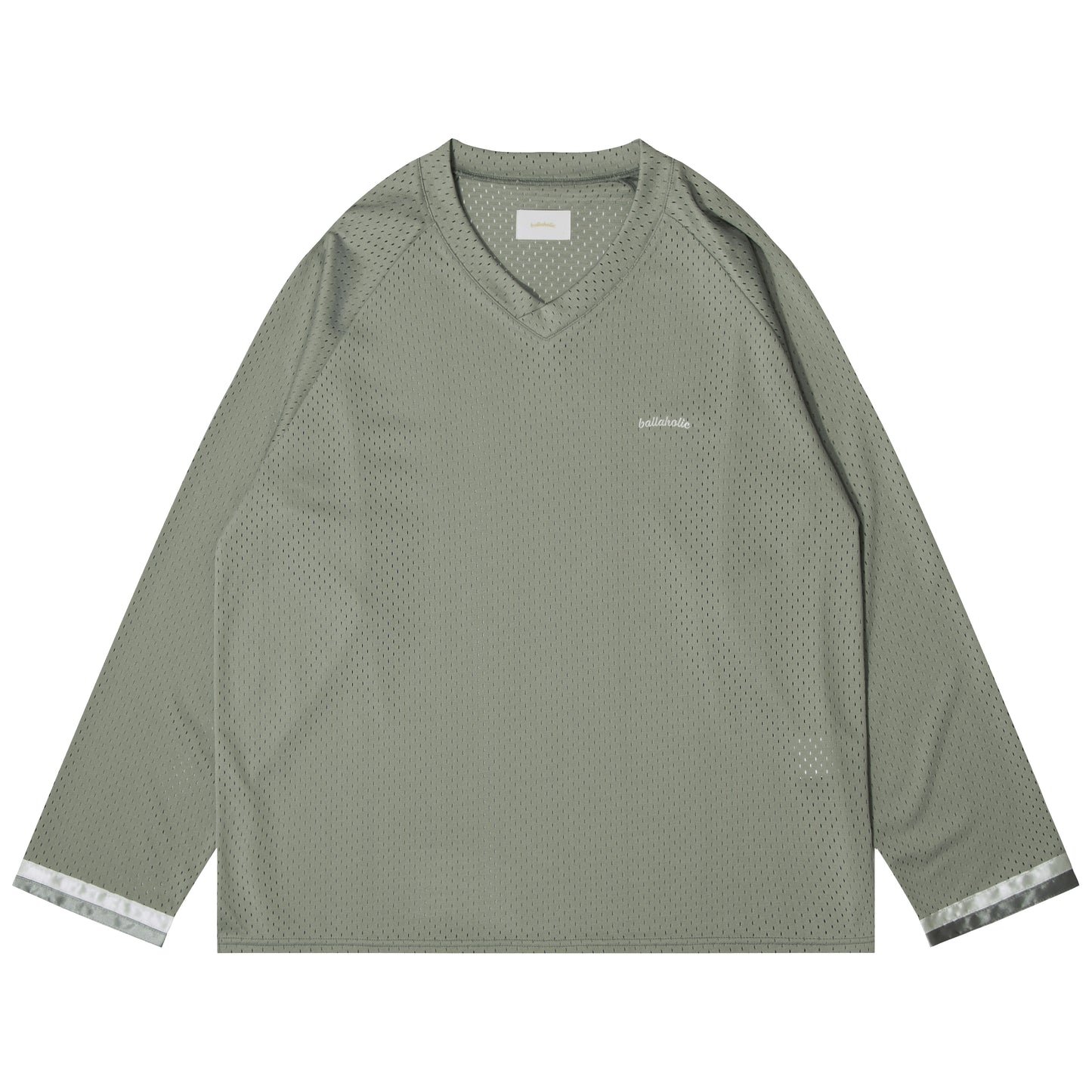 Tape V-neck Mesh Long Tee (gray)