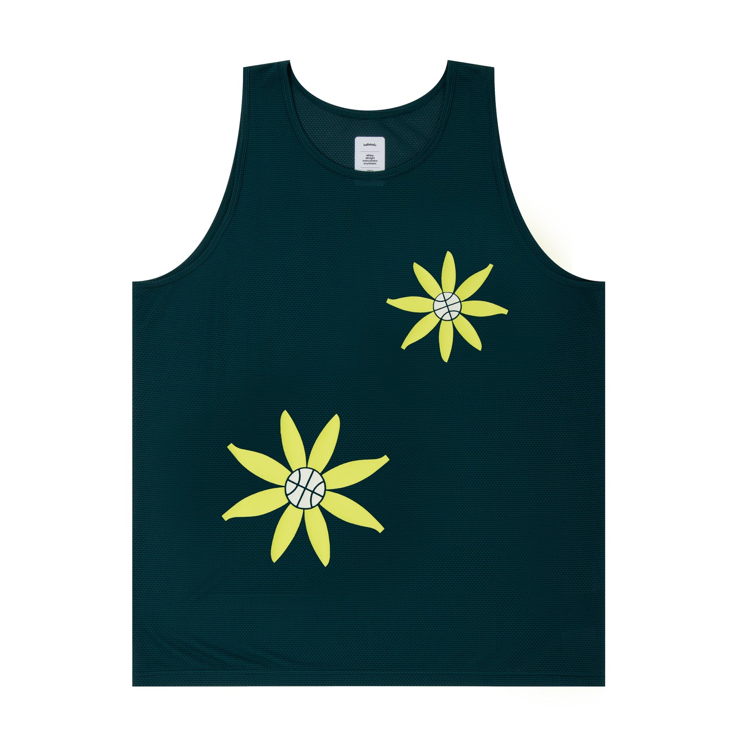 Knit Mesh Ball Panel Flower Tank Top (dark green)