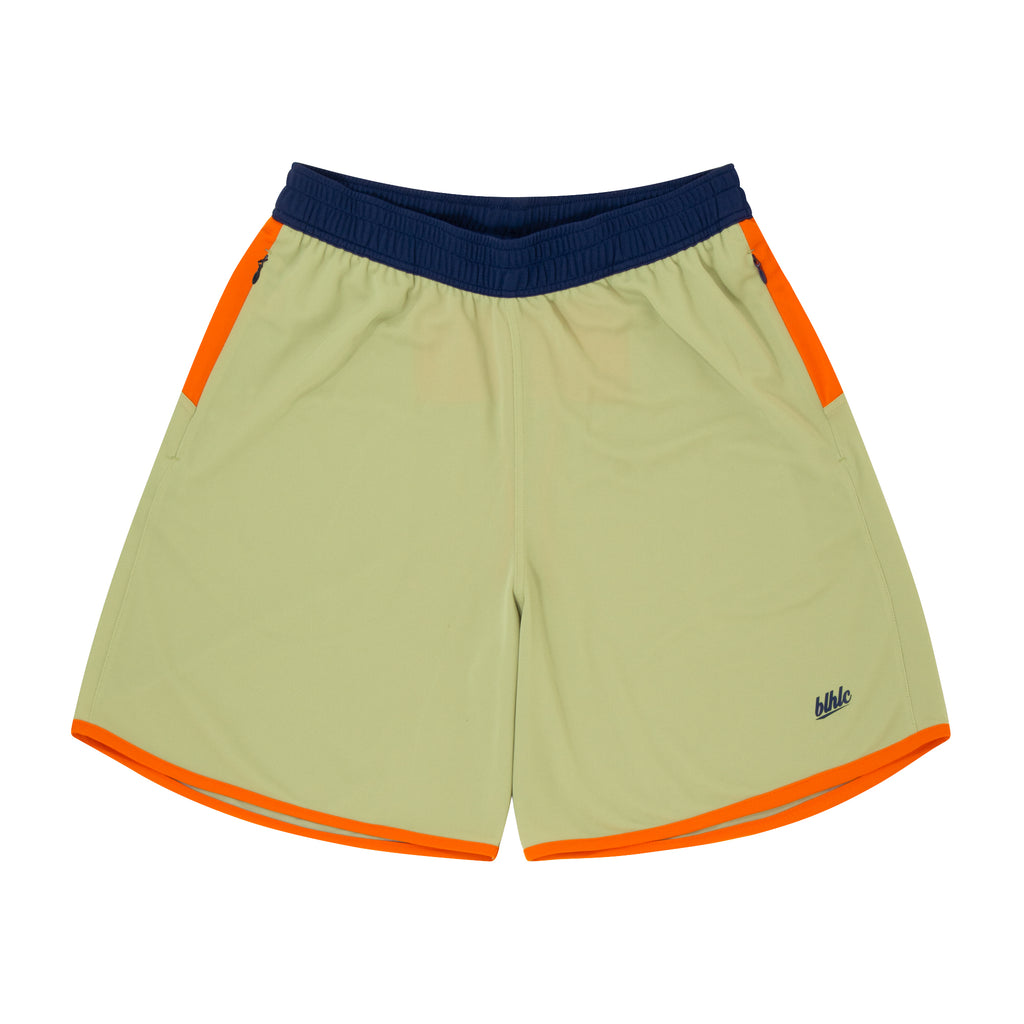 Color Blocked Zip Shorts (sage green/orange/navy) – ballaholic