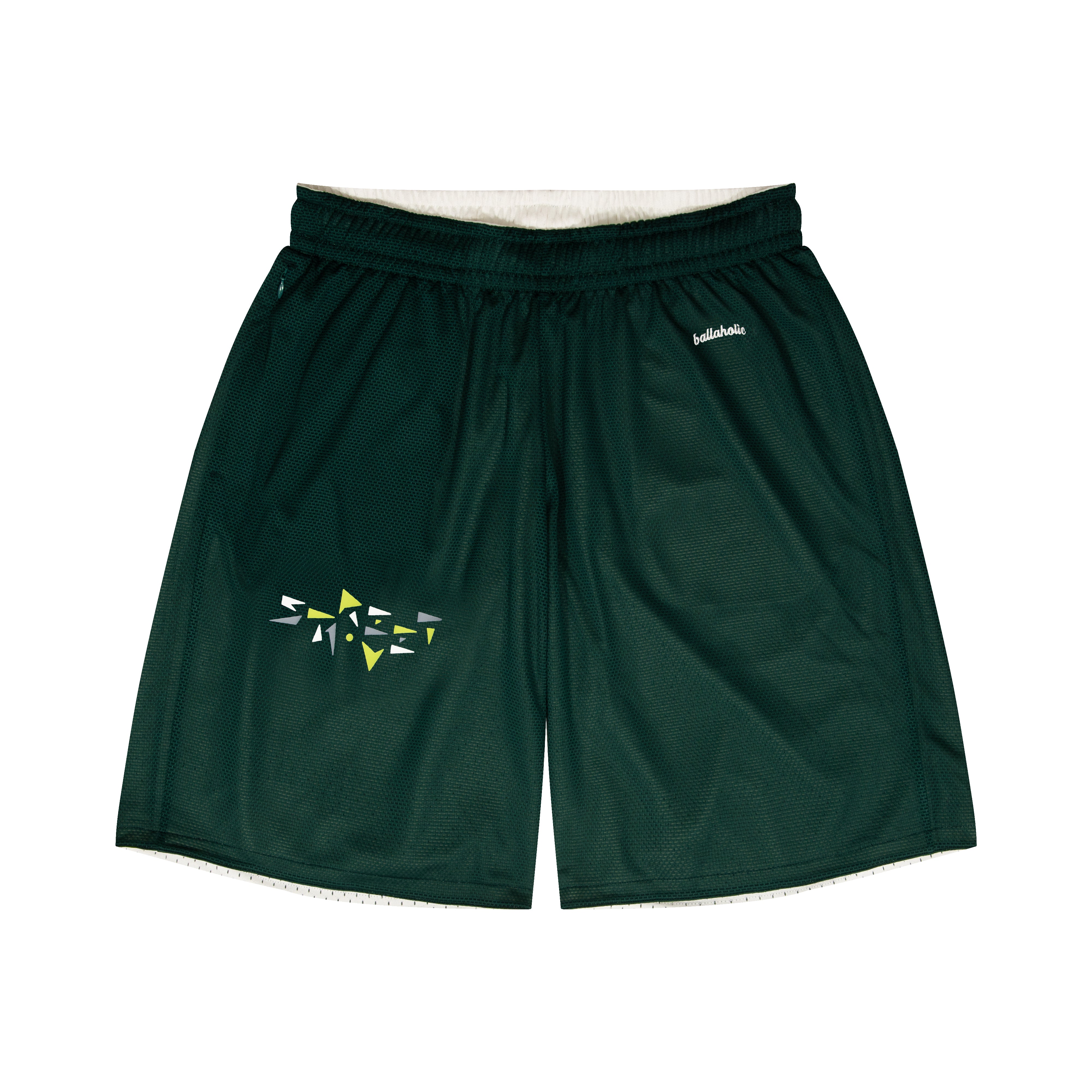 College Logo - STREETMOVE Mesh Zip Shorts (off white/dark green