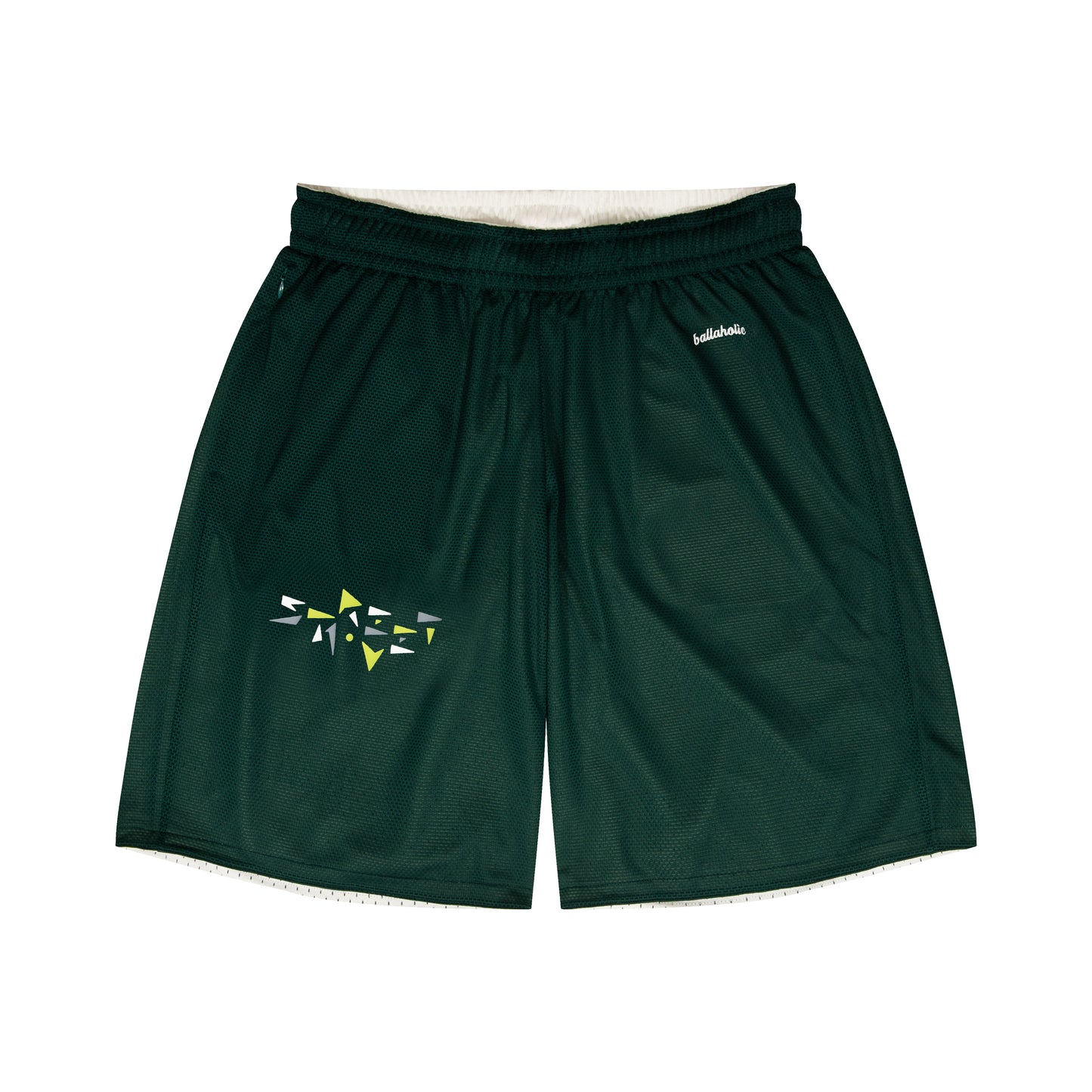 College Logo - STREETMOVE Mesh Zip Shorts (off white/dark green)