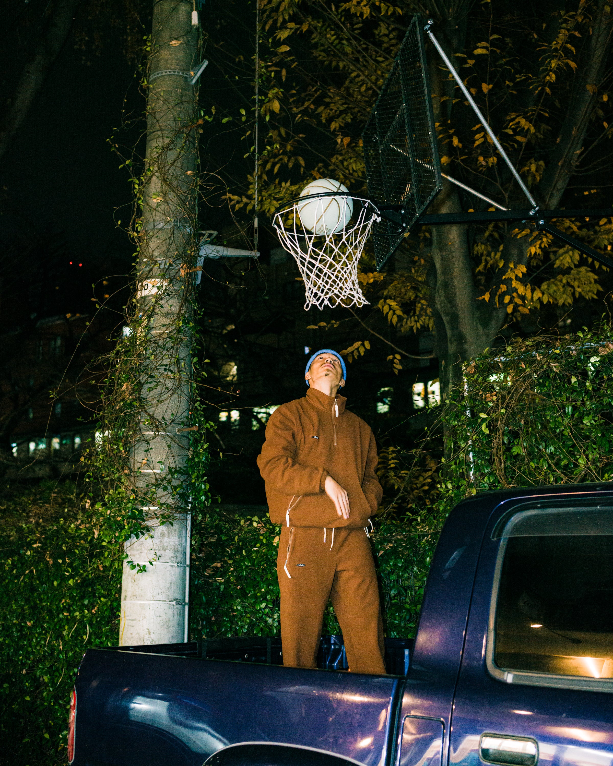 Ball Panel Logo Fleece Half Zip Pullover (brown