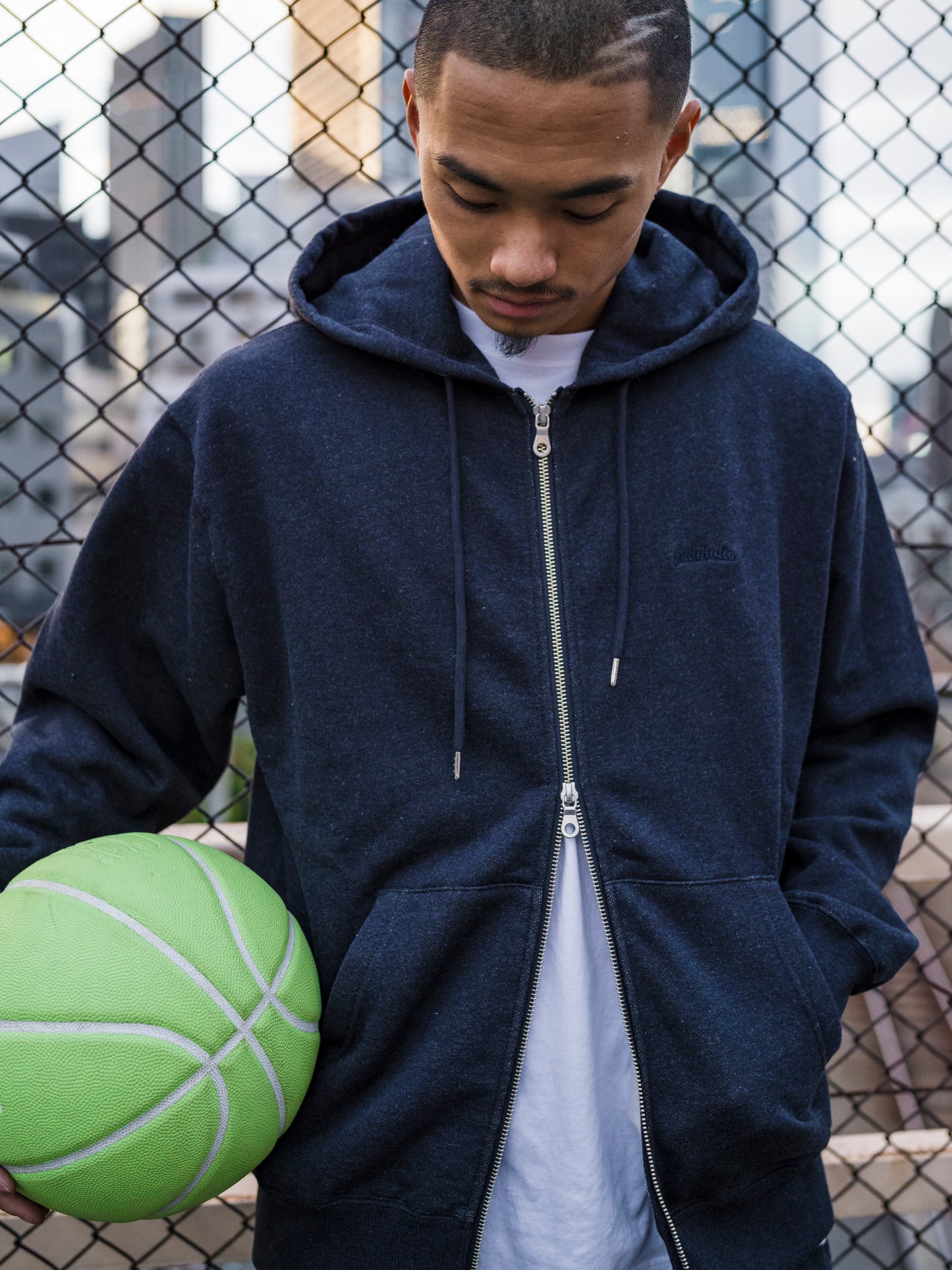 Small Logo Sweat Full Zip Hoodie (dark heather navy)