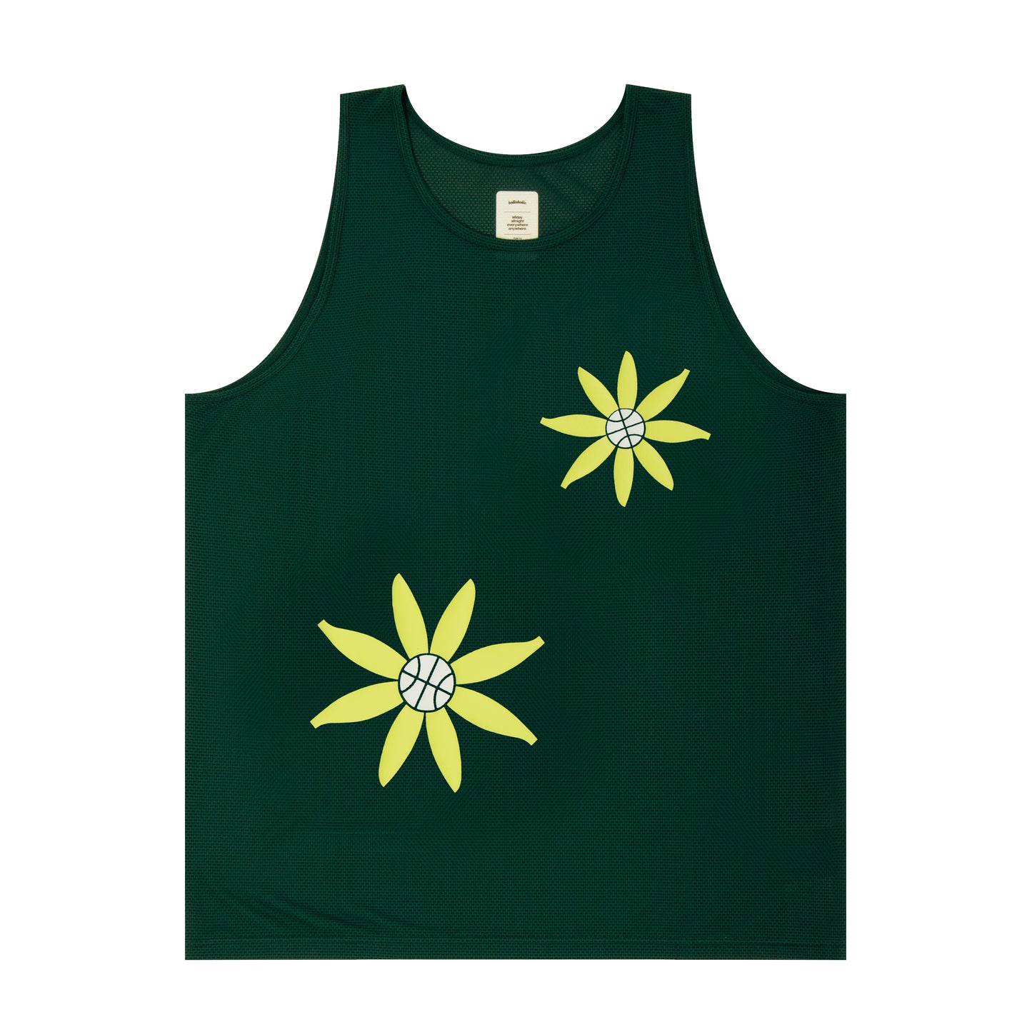 Knit Mesh Ball Panel Flower Tank Top (dark green)