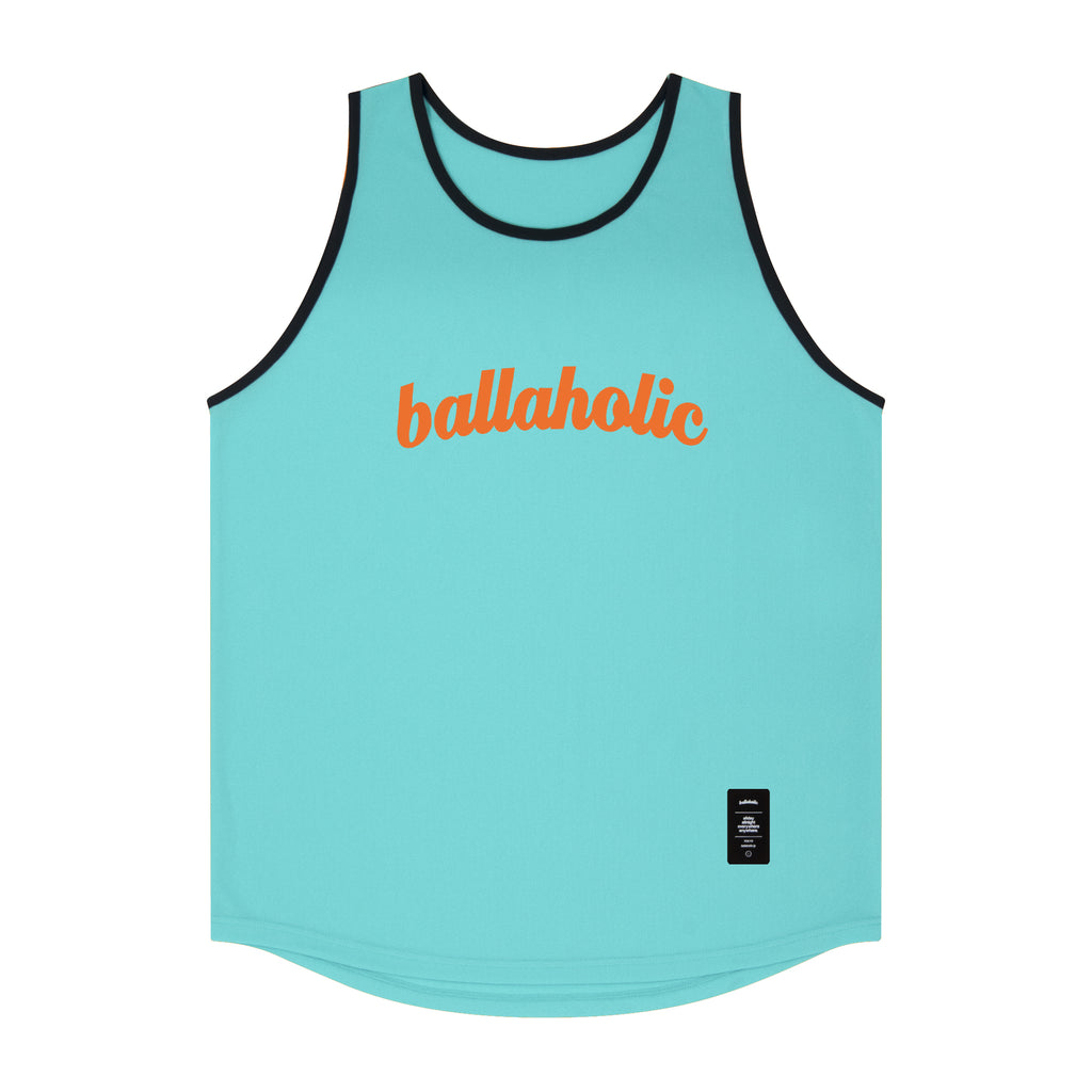 Color Blocked Logo Tank Top (aqua blue/black/orange) – ballaholic