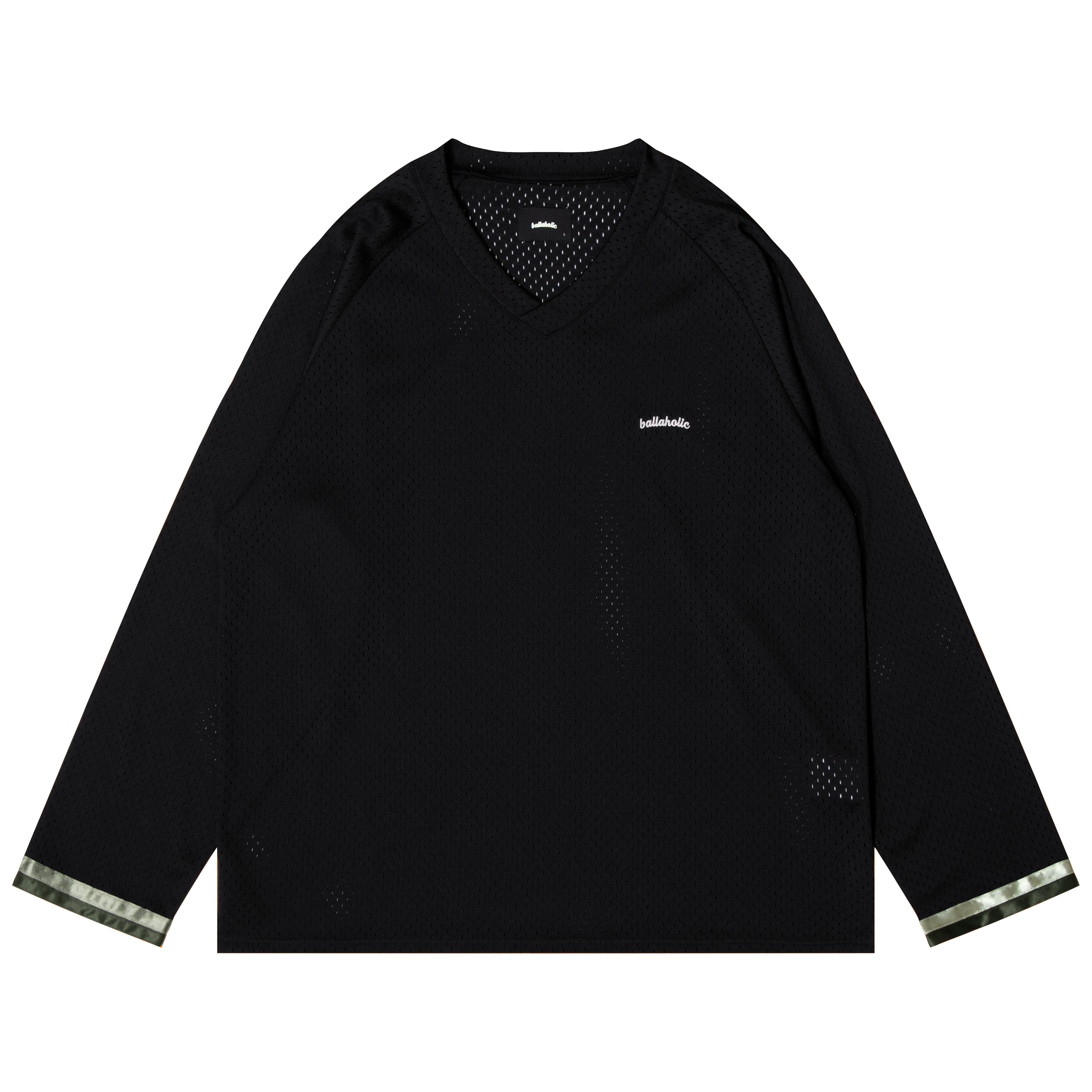 Tape V-neck Mesh Long Tee (black) – ballaholicオンラインショップ
