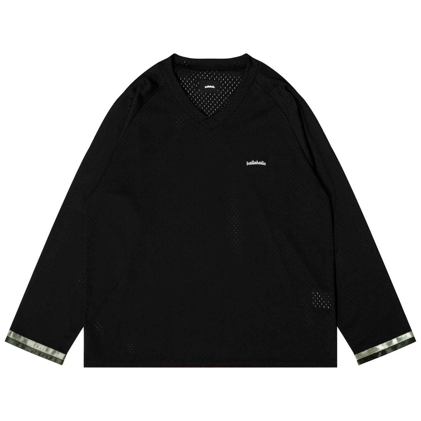 Tape V-neck Mesh Long Tee (black)