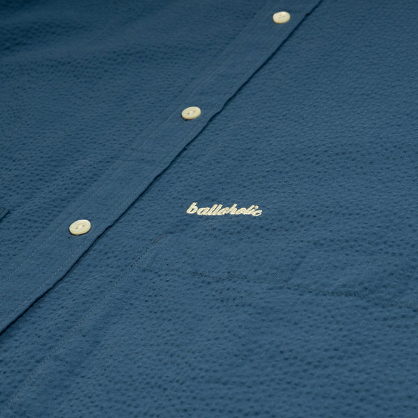 Logo Seersucker Loose Shirt Jacket (blue)