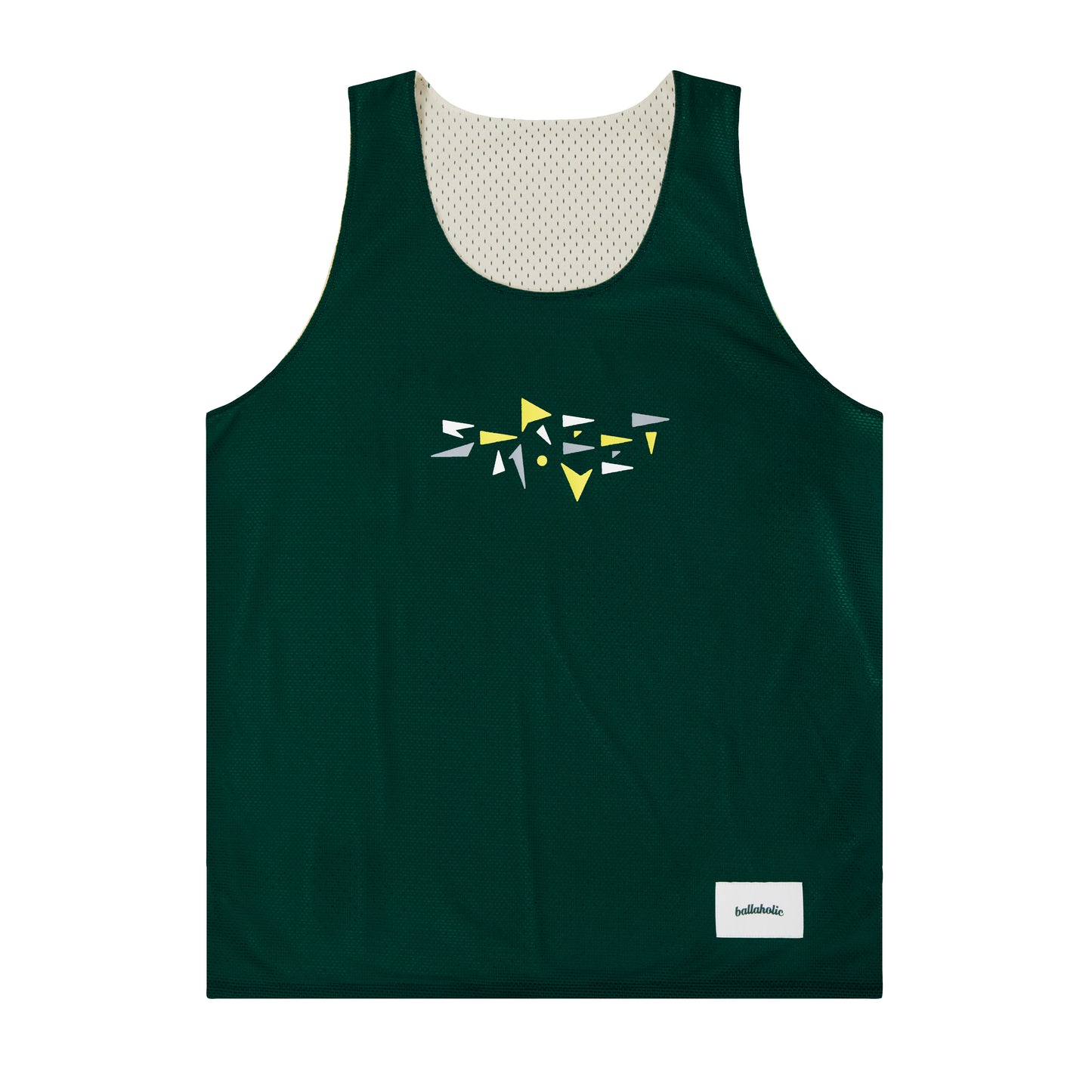 College Logo - STREETMOVE Mesh Reversible Tops (off white/dark green)