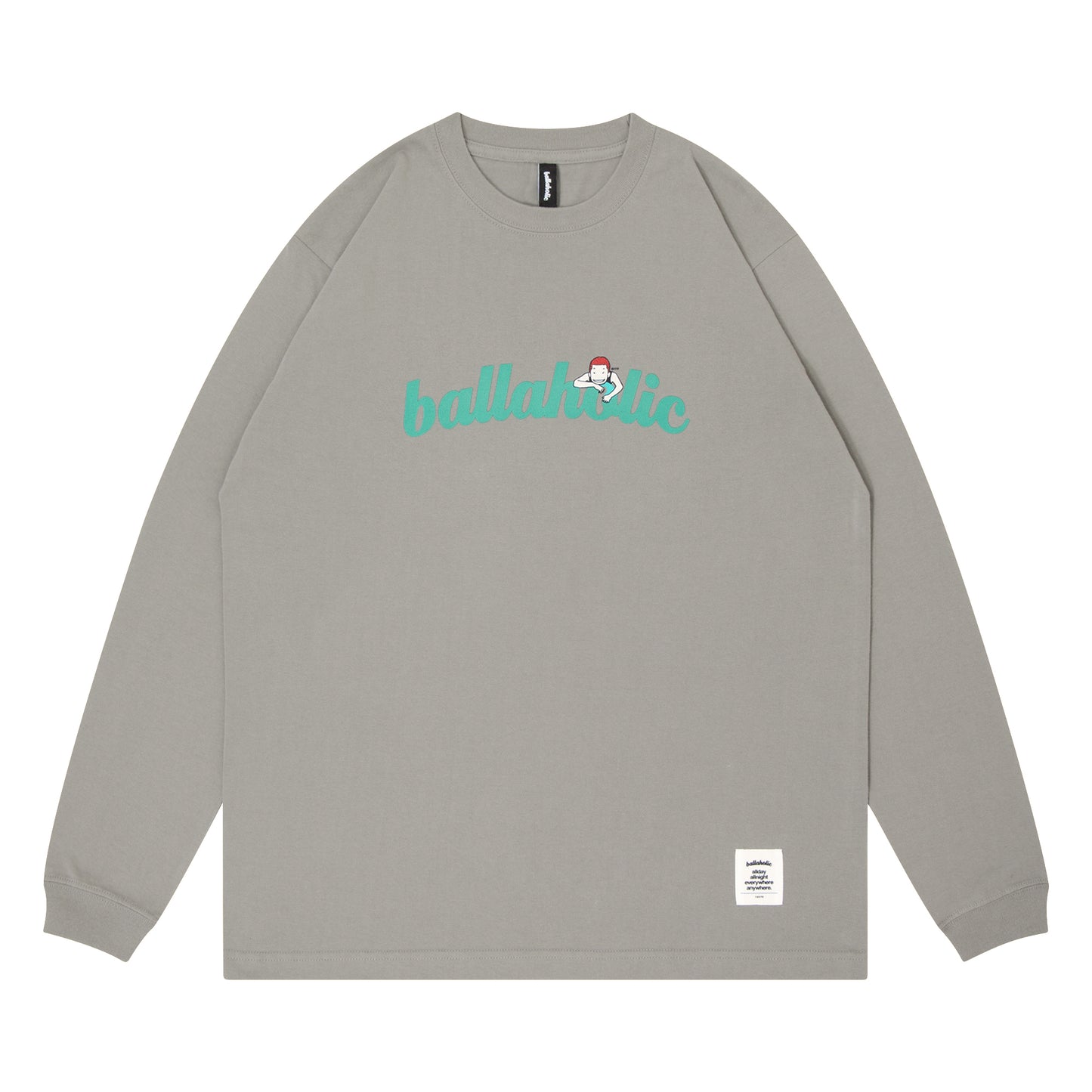 Logo Long Tee -PICK UP PLAYGROUND- (stone gray/turquoise green)