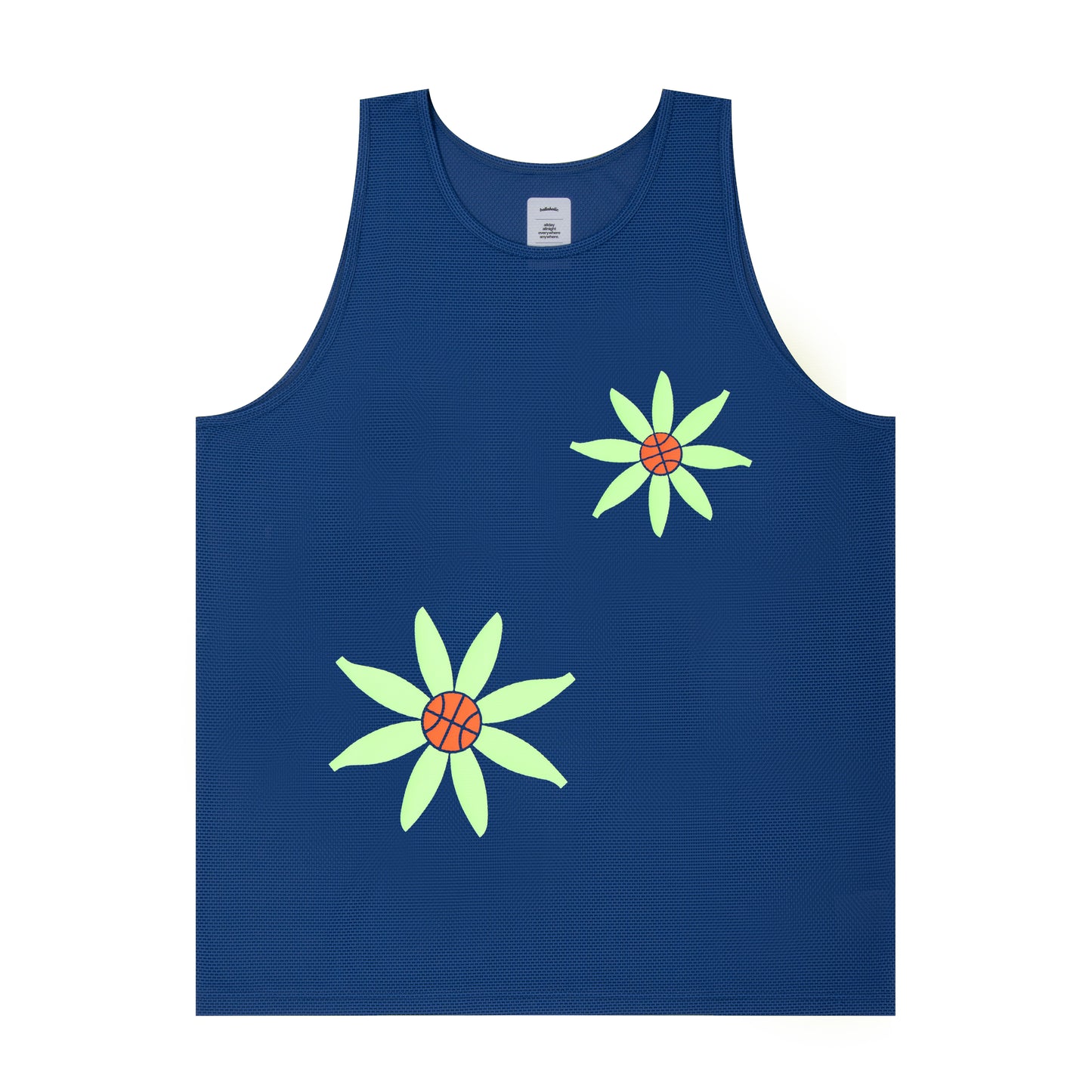 Knit Mesh Ball Panel Flower Tank Top (blue)